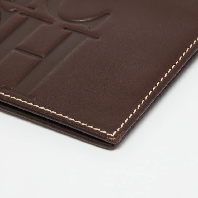 Pre Owned CH Carolina Herrera Dark Brown Leather Bifold Compact Wallet