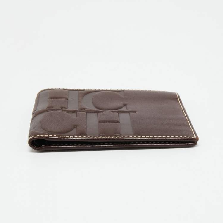 Pre Owned CH Carolina Herrera Dark Brown Leather Bifold Compact Wallet