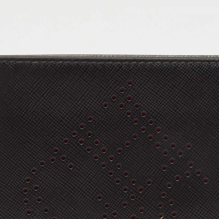 Pre Owned CH Carolina Herrera Black Leather Perforated Logo Bifold Wallet