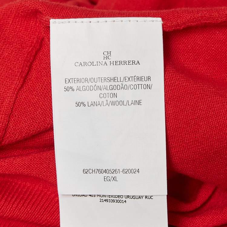 Pre Owned CH Carolina Herrera Red Wool Knit V-Neck Sweater XL