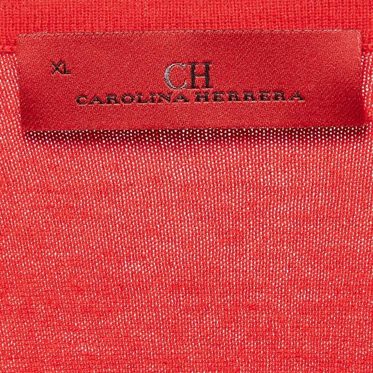 Pre Owned CH Carolina Herrera Red Wool Knit V-Neck Sweater XL