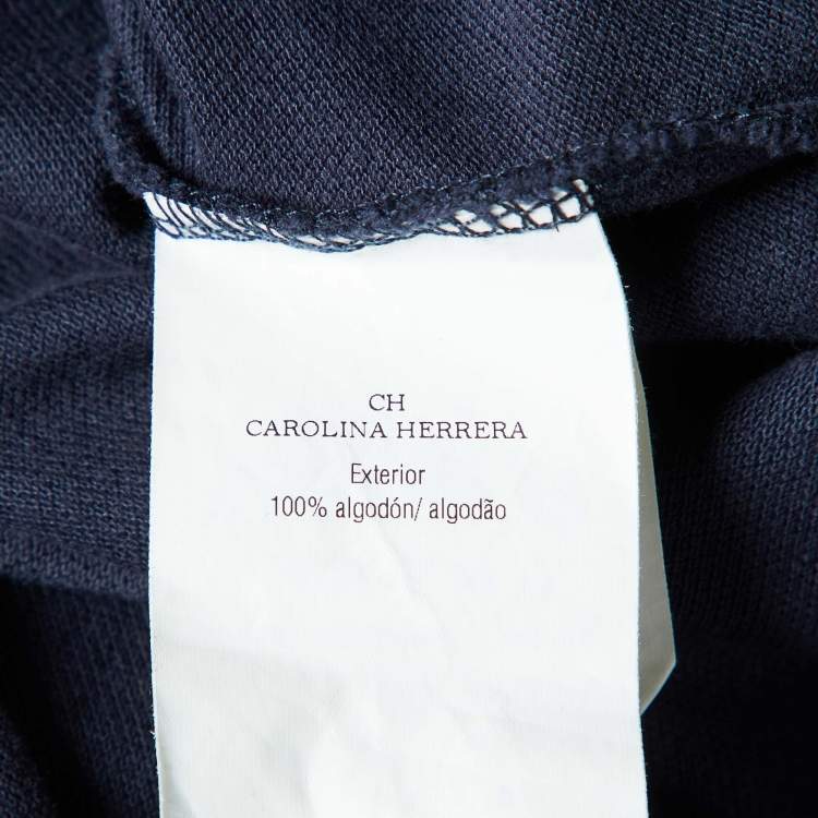 Pre Owned CH Carolina Herrera Navy Blue Logo Embroidered Cotton Polo T-Shirt L