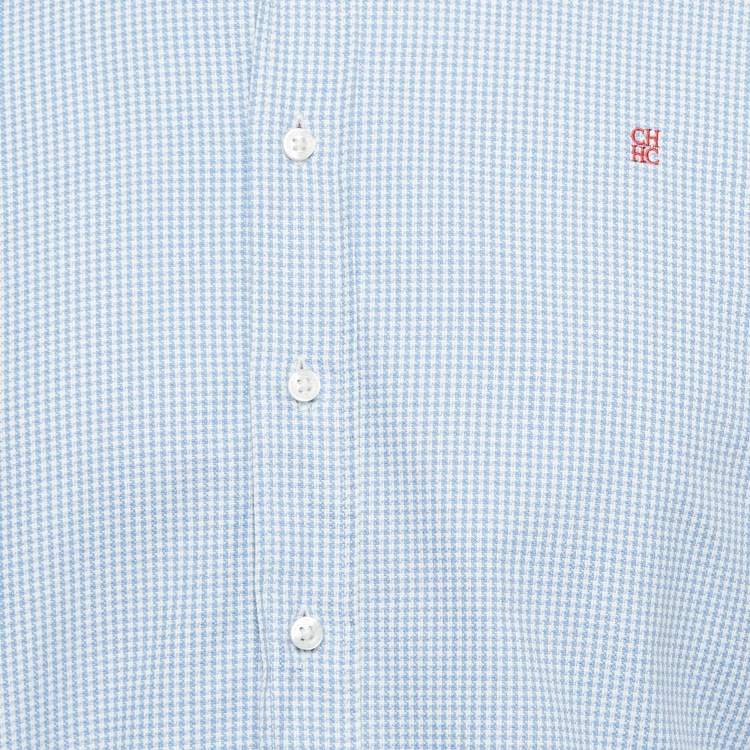 Pre Owned CH Carolina Herrera Blue Houndstooth Cotton Shirt S