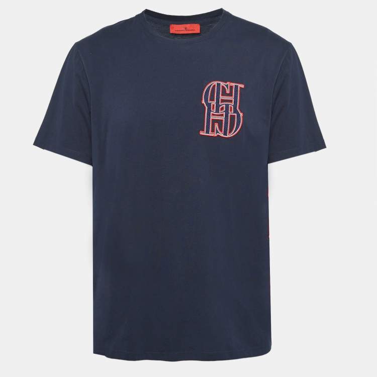 Pre Owned CH Carolina Herrera Navy Blue Logo Applique Jersey T-Shirt L