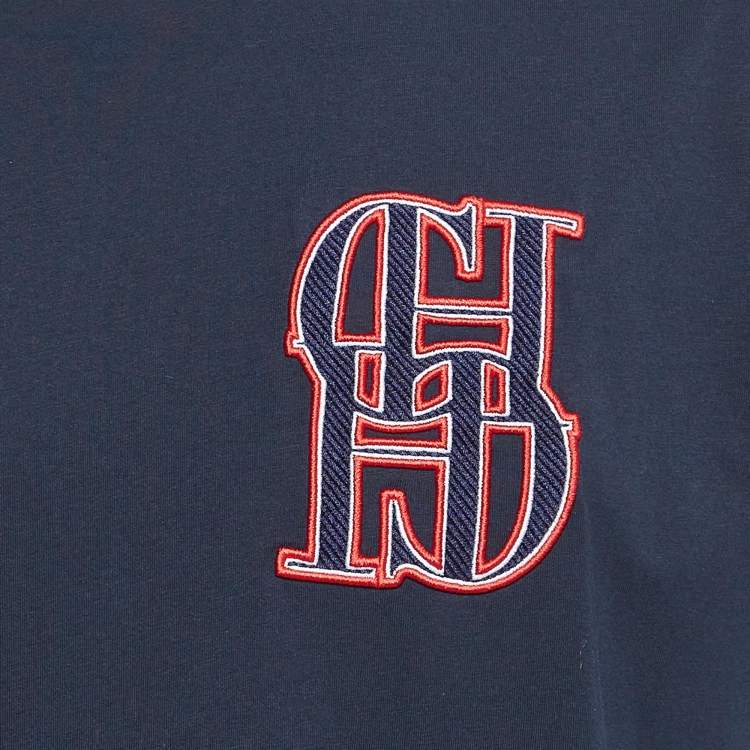 Pre Owned CH Carolina Herrera Navy Blue Logo Applique Jersey T-Shirt L