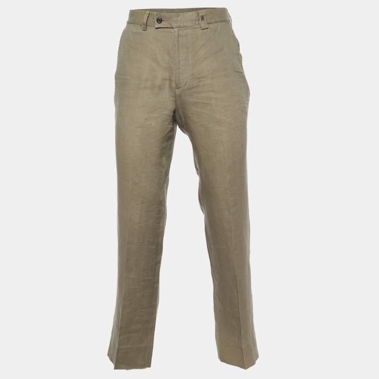 Pre Owned CH Carolina Herrera Brown Linen Regular Fit Trousers M