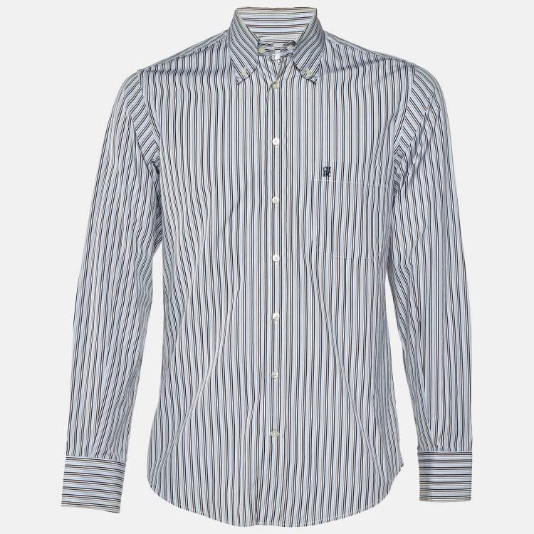 Pre Owned CH Carolina Herrera Multicolor Stripe Logo Embroidered Cotton Shirt M