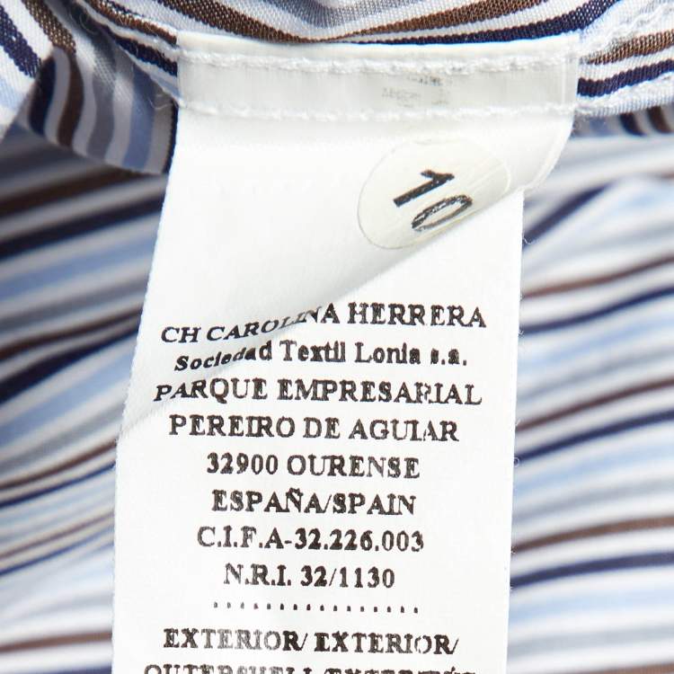 Pre Owned CH Carolina Herrera Multicolor Stripe Logo Embroidered Cotton Shirt M