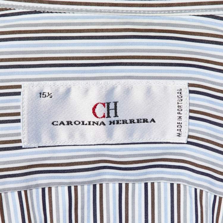 Pre Owned CH Carolina Herrera Multicolor Stripe Logo Embroidered Cotton Shirt M