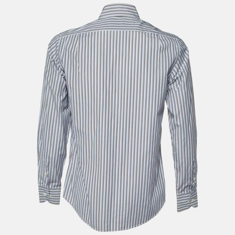 Pre Owned CH Carolina Herrera Multicolor Stripe Logo Embroidered Cotton Shirt M