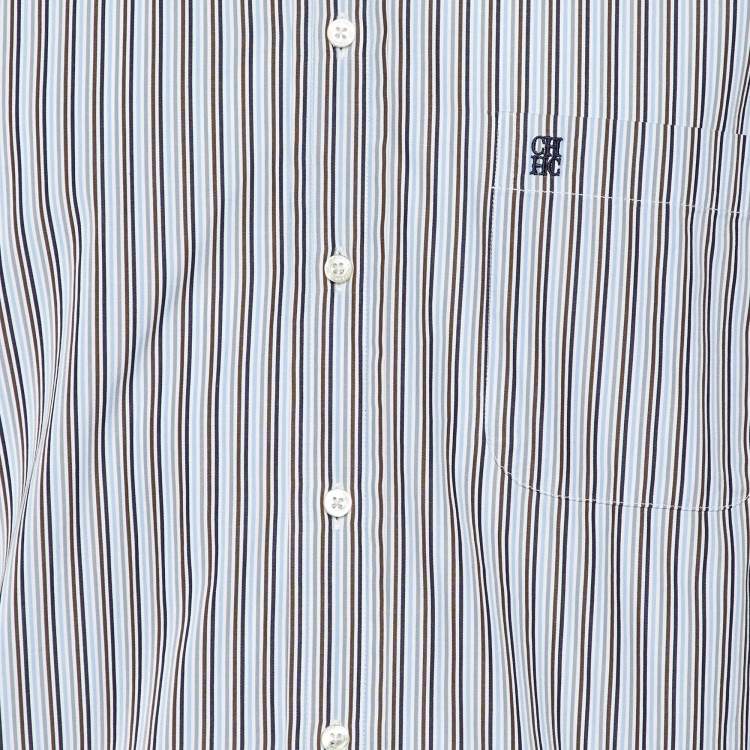 Pre Owned CH Carolina Herrera Multicolor Stripe Logo Embroidered Cotton Shirt M