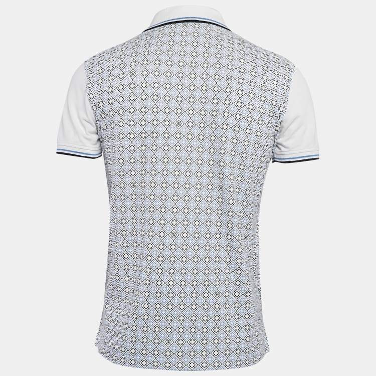 Pre Owned CH Carolina Herrera White/Blue Printed Cotton Polo T-Shirt S