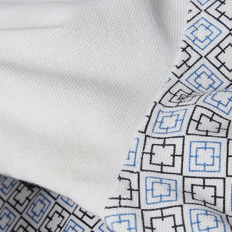 Pre Owned CH Carolina Herrera White/Blue Printed Cotton Polo T-Shirt S