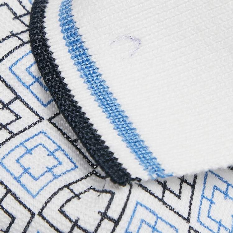 Pre Owned CH Carolina Herrera White/Blue Printed Cotton Polo T-Shirt S