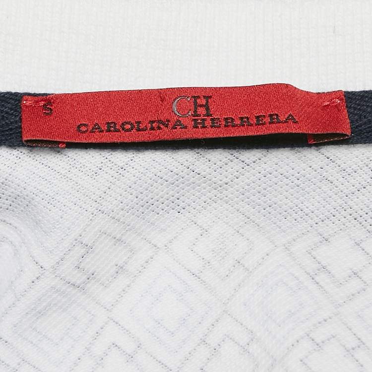 Pre Owned CH Carolina Herrera White/Blue Printed Cotton Polo T-Shirt S