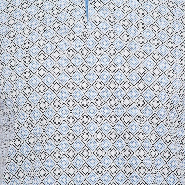 Pre Owned CH Carolina Herrera White/Blue Printed Cotton Polo T-Shirt S
