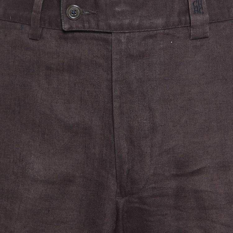 Pre Owned CH Carolina Herrera Brown Linen Regular Fit Trousers L
