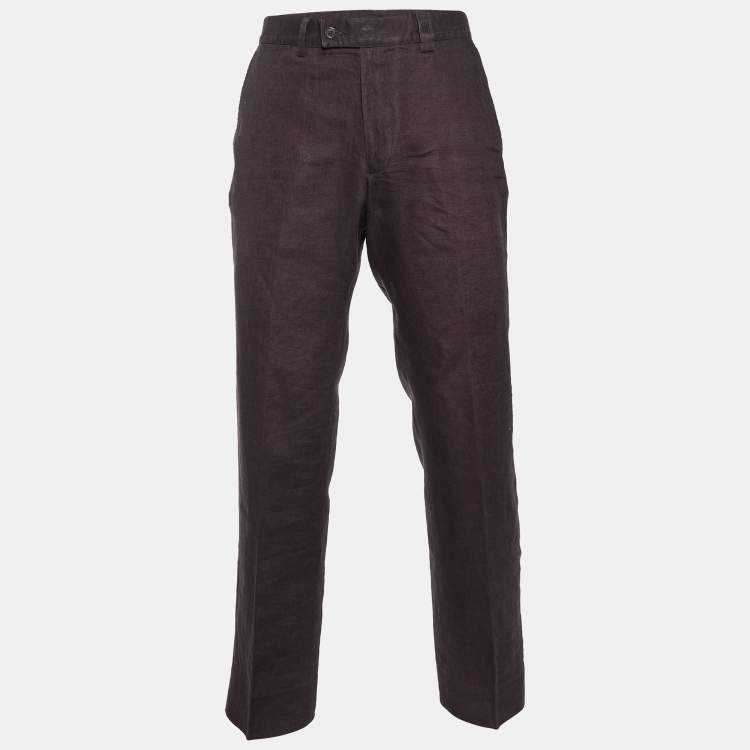 Pre Owned CH Carolina Herrera Brown Linen Regular Fit Trousers L
