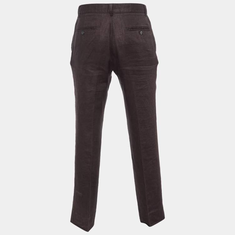 Pre Owned CH Carolina Herrera Brown Linen Regular Fit Trousers L