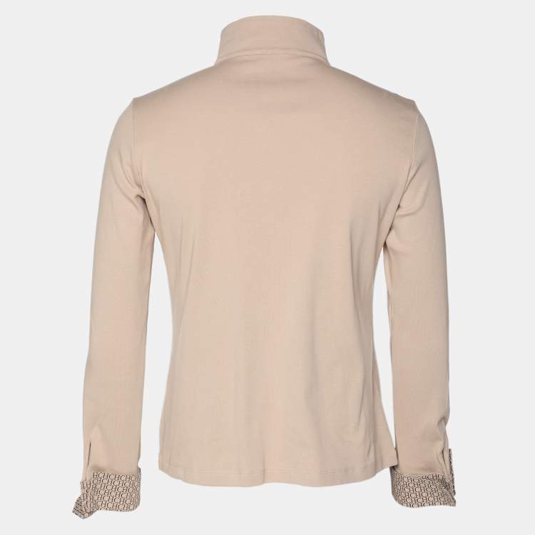 Pre Owned CH Carolina Herrera Beige Pique Cotton Long Sleeve T-Shirt M