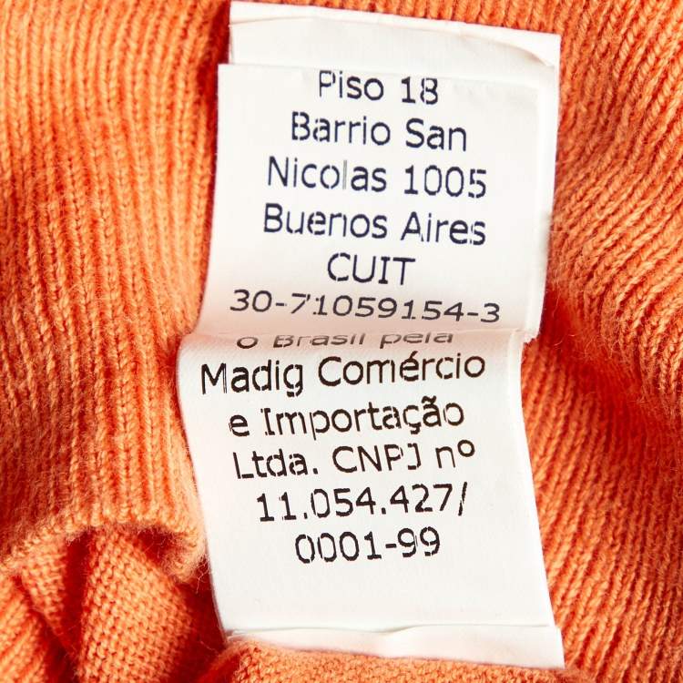 Pre Owned CH Carolina Herrera Orange Cotton Knit V-Neck Sweater S