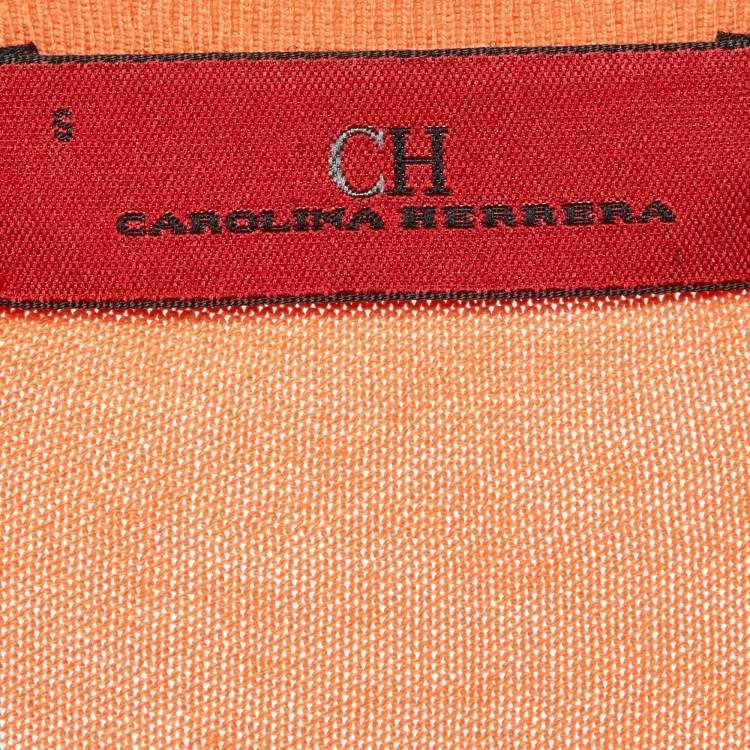 Pre Owned CH Carolina Herrera Orange Cotton Knit V-Neck Sweater S
