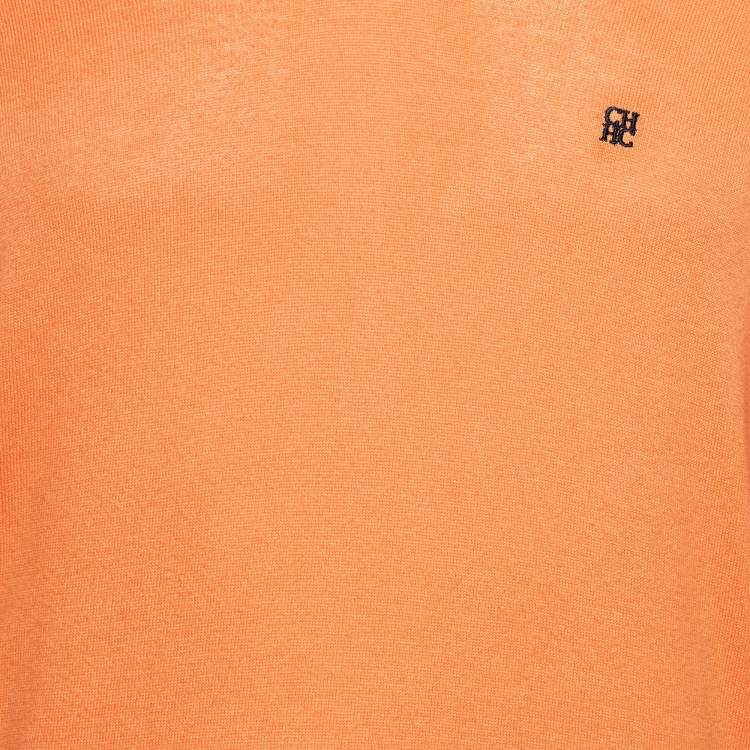 Pre Owned CH Carolina Herrera Orange Cotton Knit V-Neck Sweater S