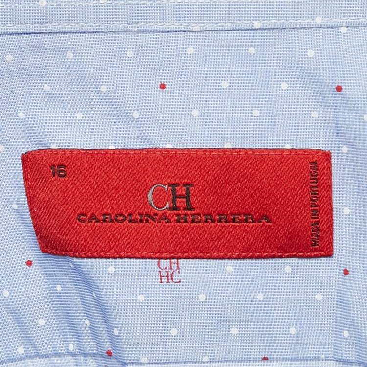 Pre Owned CH Carolina Herrera Blue Printed Chambray Button Front Shirt L