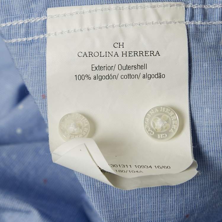 Pre Owned CH Carolina Herrera Blue Printed Chambray Button Front Shirt L