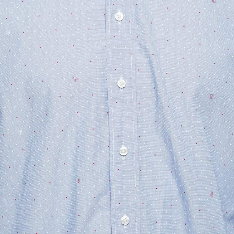 Pre Owned CH Carolina Herrera Blue Printed Chambray Button Front Shirt L