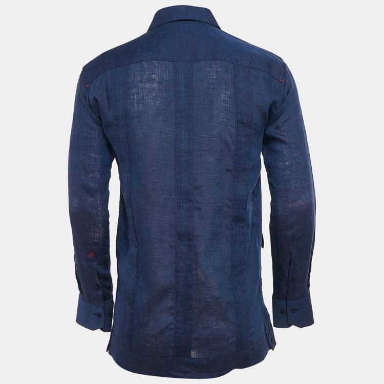 Pre Owned CH Carolina Herrera Blue Cotton Pleated Shirt S