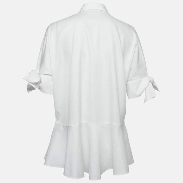 Pre Owned CH Carolina Herrera White Logo Jacquard Cotton Button Front Blouse XS