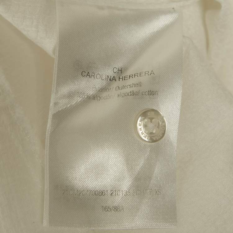 Pre Owned CH Carolina Herrera White Logo Jacquard Cotton Button Front Blouse XS
