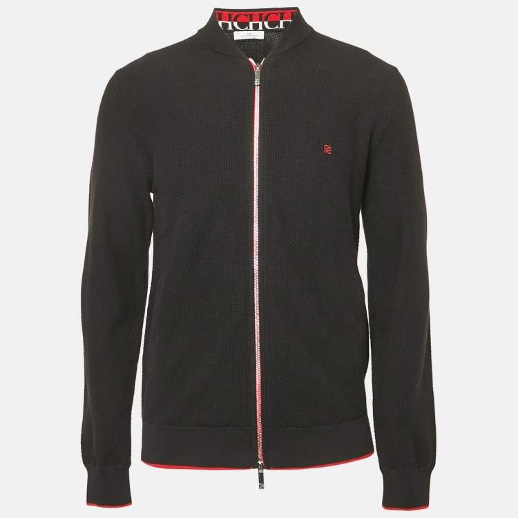 Pre Owned CH Carolina Herrera Black Combed Cotton Zip-Up Cardigan M