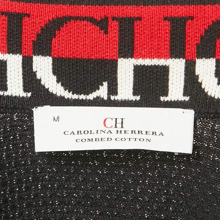 Pre Owned CH Carolina Herrera Black Combed Cotton Zip-Up Cardigan M