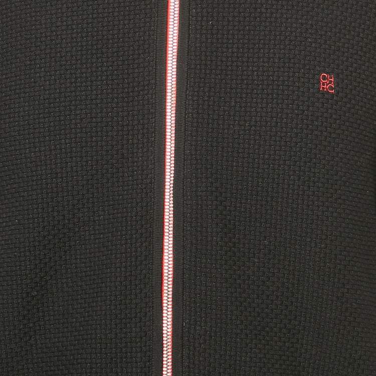 Pre Owned CH Carolina Herrera Black Combed Cotton Zip-Up Cardigan M