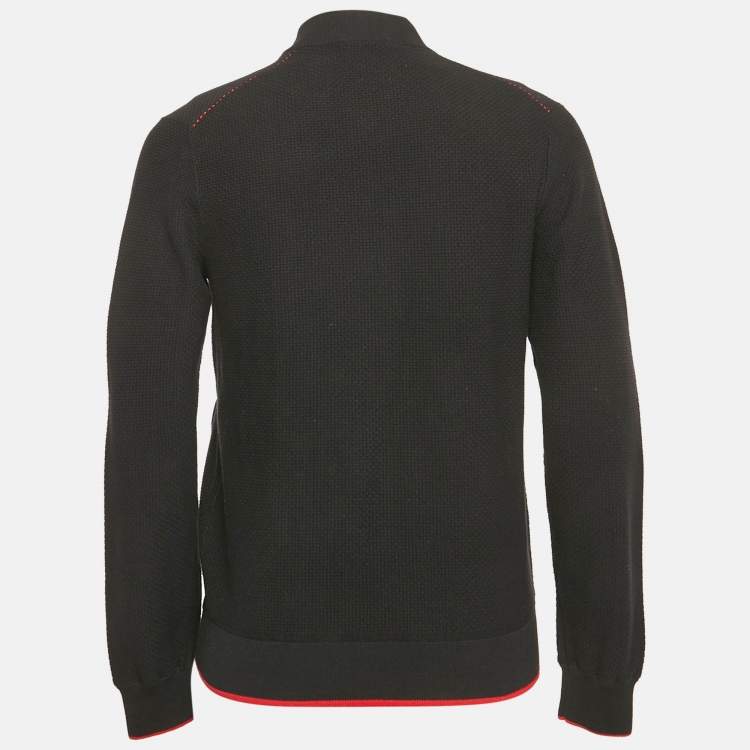Pre Owned CH Carolina Herrera Black Combed Cotton Zip-Up Cardigan M