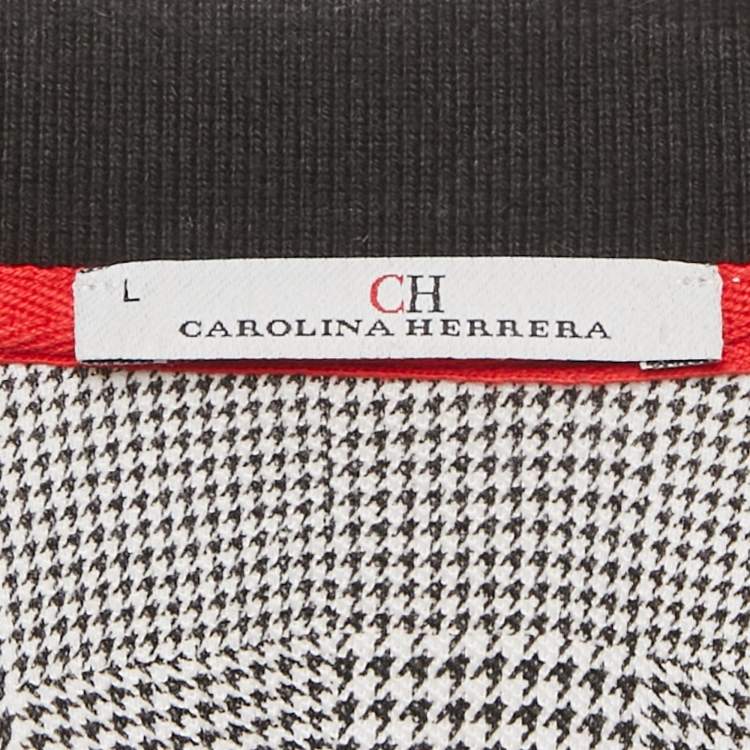 مملوكة مسبقًا CH Carolina Herrera Black houndstooth Pattern Cotton Pique Polo T-Shirt L
