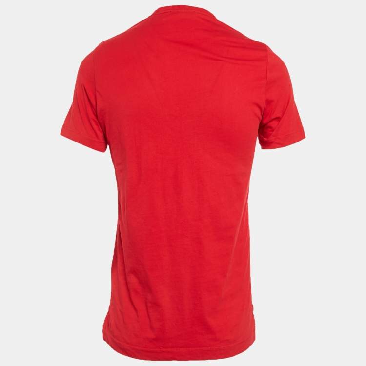 Pre Owned CH Carolina Herrera Red Cotton Knit Logo Detail T-Shirt S