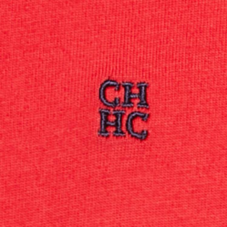 Pre Owned CH Carolina Herrera Red Cotton Knit Logo Detail T-Shirt S