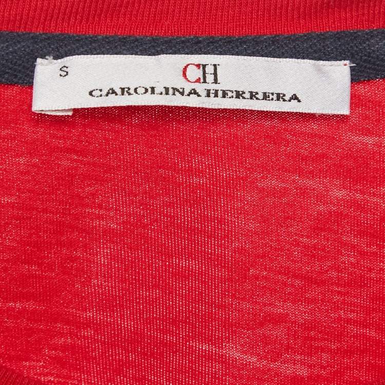 Pre Owned CH Carolina Herrera Red Cotton Knit Logo Detail T-Shirt S