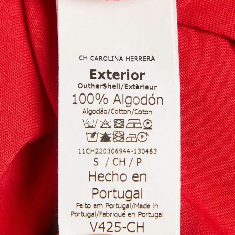 Pre Owned CH Carolina Herrera Red Cotton Knit Logo Detail T-Shirt S