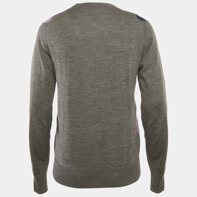 مملوكة مسبقًا CH Carolina Herrera Grey Argyle Wool V-Neck Sweater M