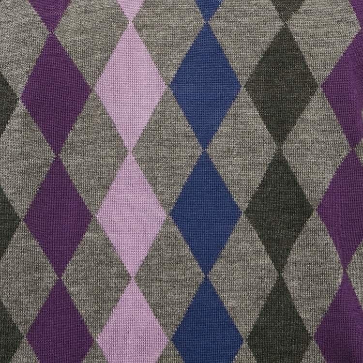 مملوكة مسبقًا CH Carolina Herrera Grey Argyle Wool V-Neck Sweater M