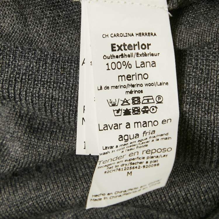 مملوكة مسبقًا CH Carolina Herrera Grey Argyle Wool V-Neck Sweater M