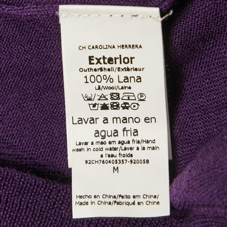 Pre Owned CH Carolina Herrera Purple Wool Knit V-Neck Sweater M