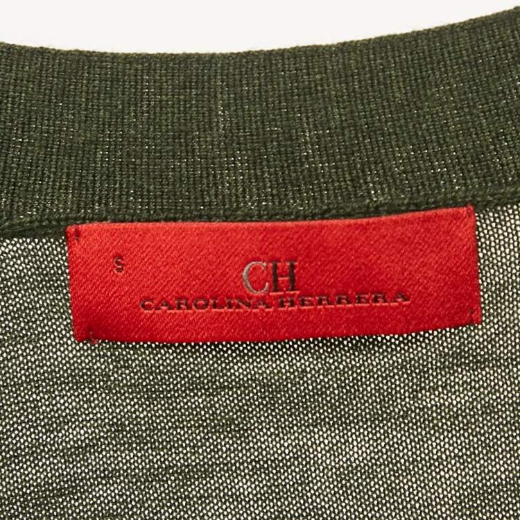 Pre Owned CH Carolina Herrera Grey Wool Knit Cardigan S