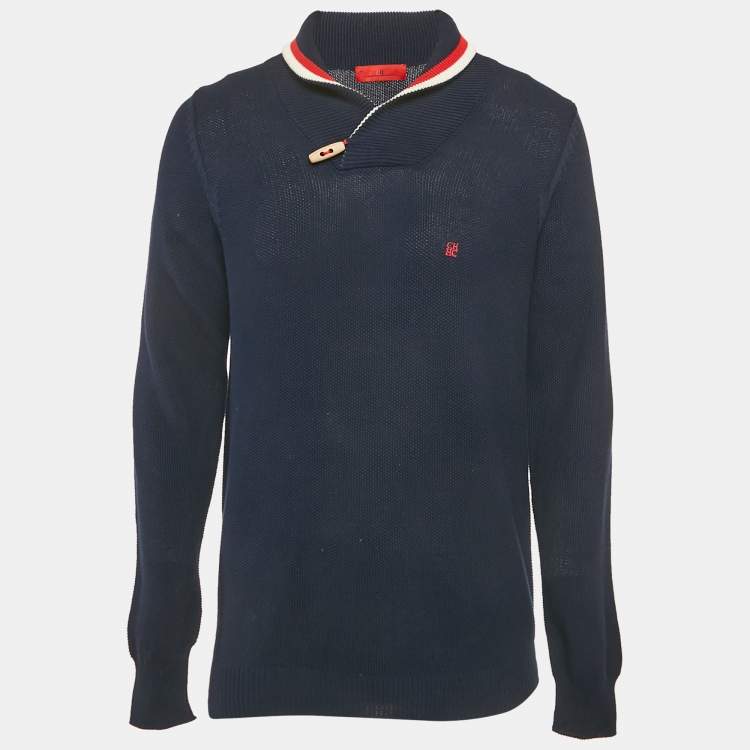 Pre Owned CH Carolina Herrera Navy Blue Cotton Knit Pullover M