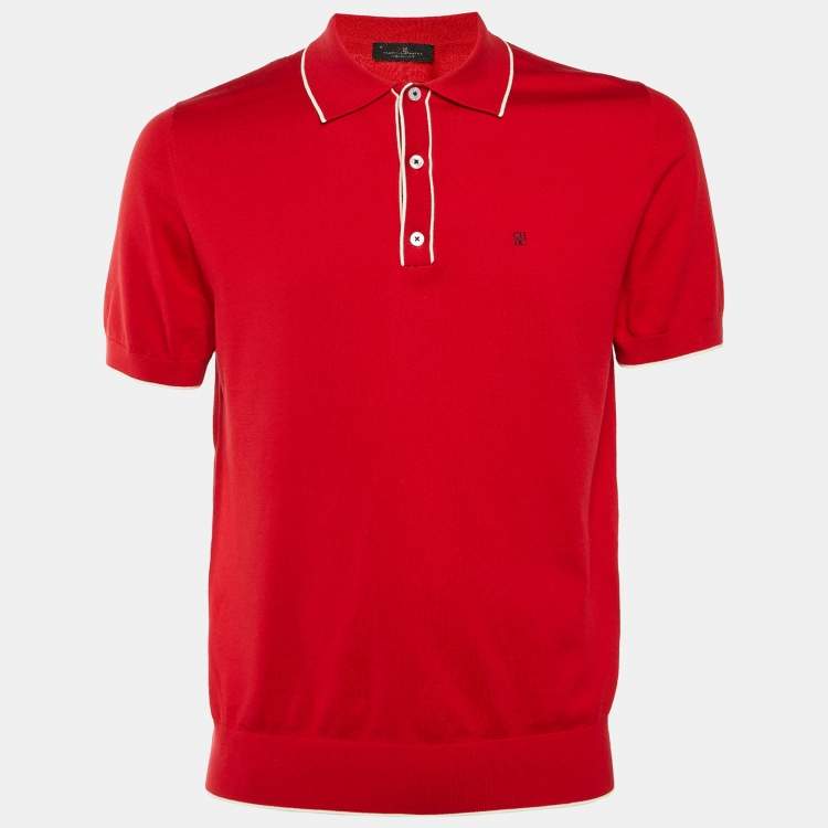 Pre Owned CH Carolina Herrera Red Cotton Knit Polo T-Shirt M