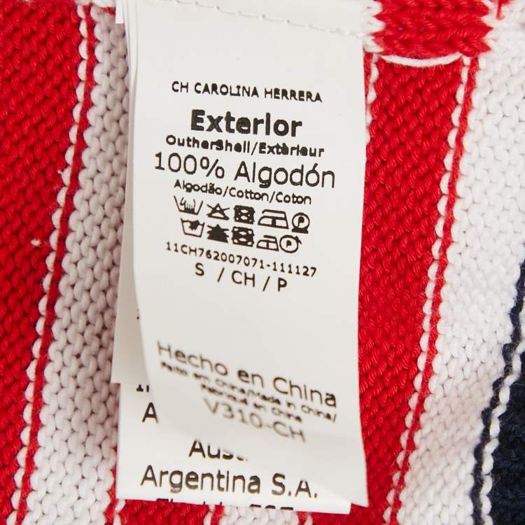 Pre Owned CH Carolina Herrera Red/Blue Rib Knit Crew Neck Sweater S